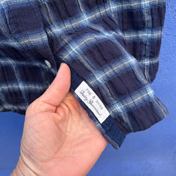 rag and bone jean sadie blue plaid crinkle cotton shirt dress - Picture 6 of 7